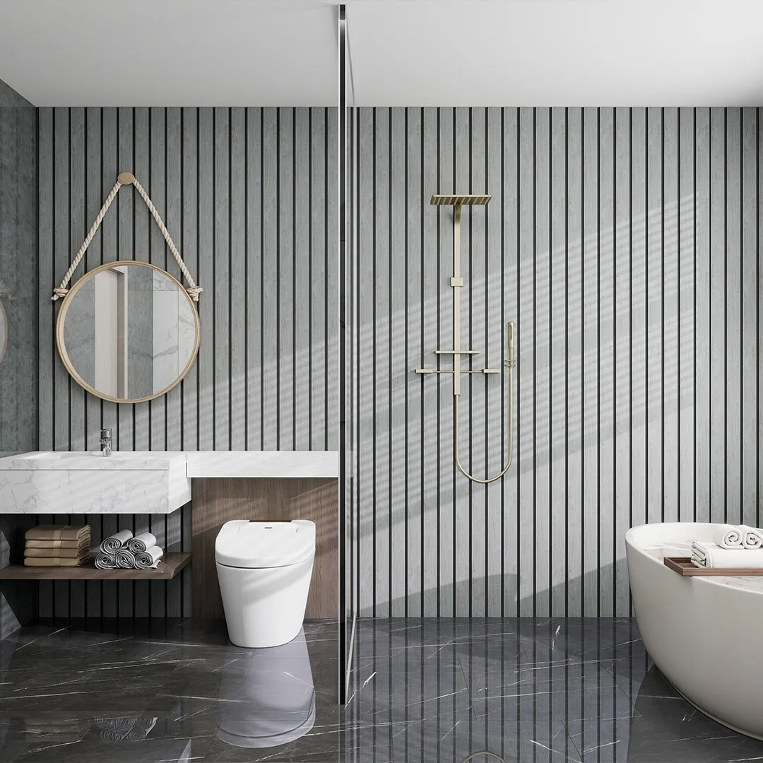 Aluvo Waterproof 3-Slat Wall Panel – Grey Oak Finish (2400 x 250mm) GR-BTH-SLP-1255