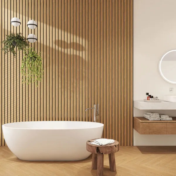 Aluvo Waterproof 4-Slat Wall Panel – Natural Oak Finish (2400 x 250mm) GR-BTH-SLP-1256
