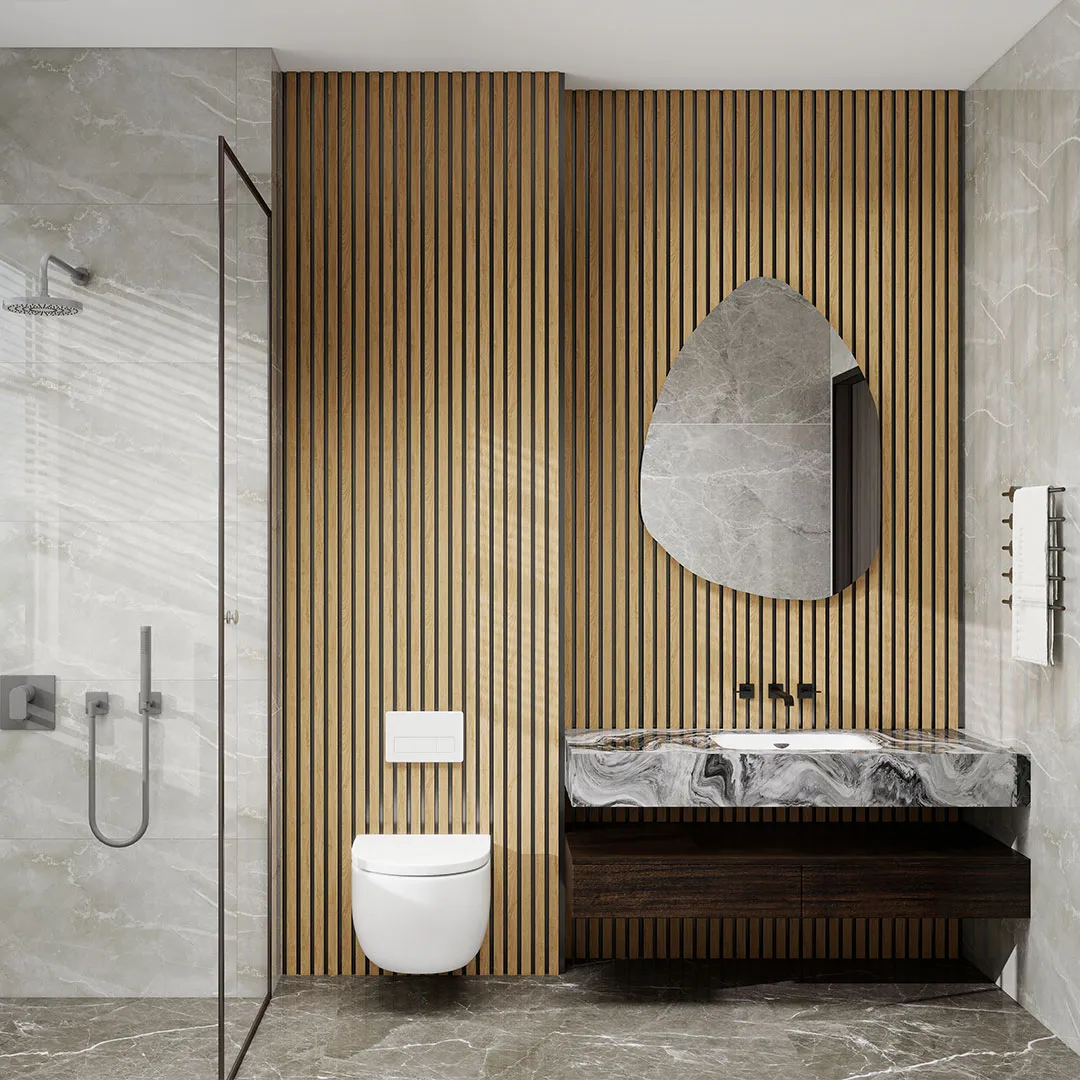 Aluvo Waterproof 6-Slat Wall Panel – Natural Oak (2400 x 250mm) GR-BTH-SLP-1255