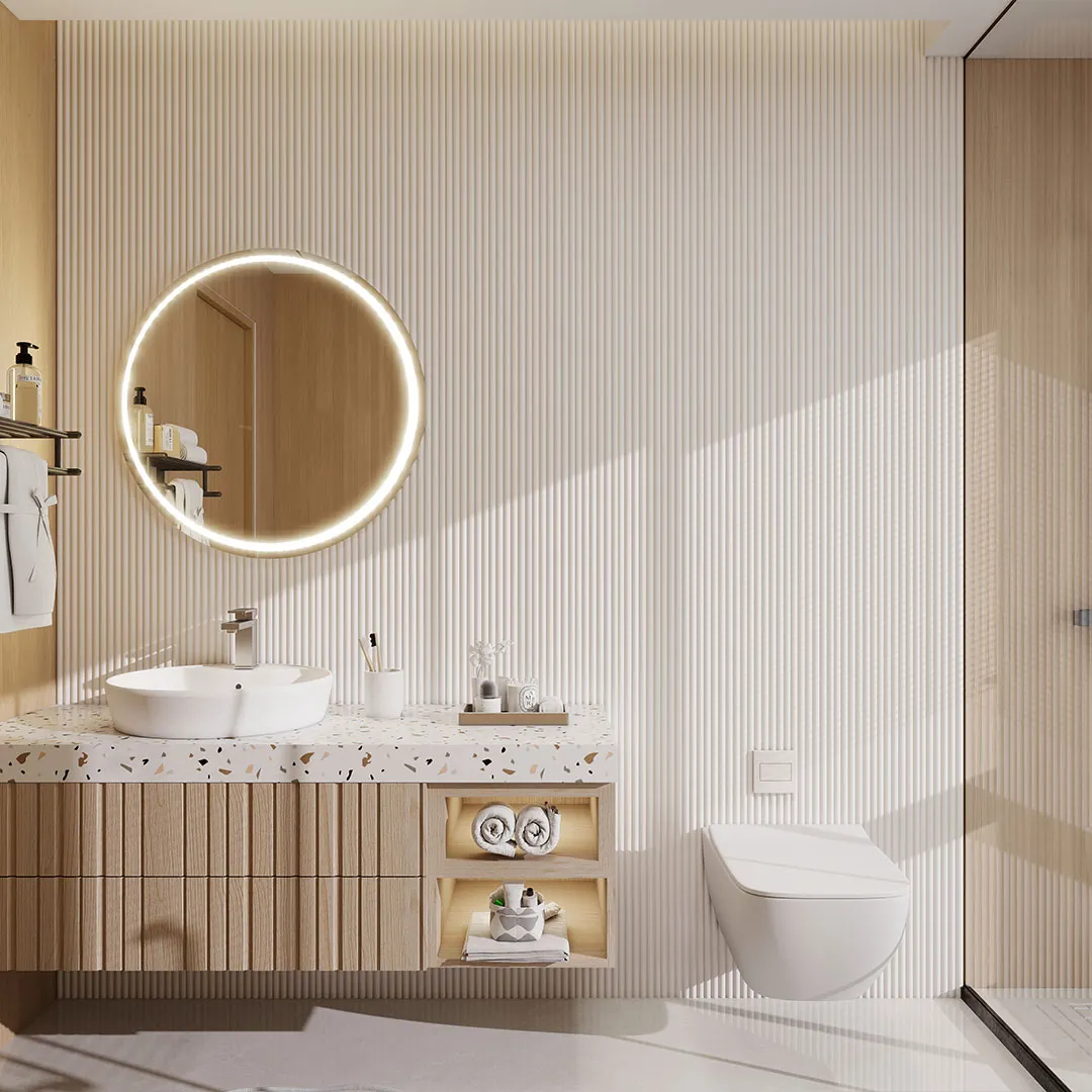 Aluvo Waterproof Half Round Slats Wall Panel – White Finish (2400 x 120mm) GR-BTH-SLP-1259