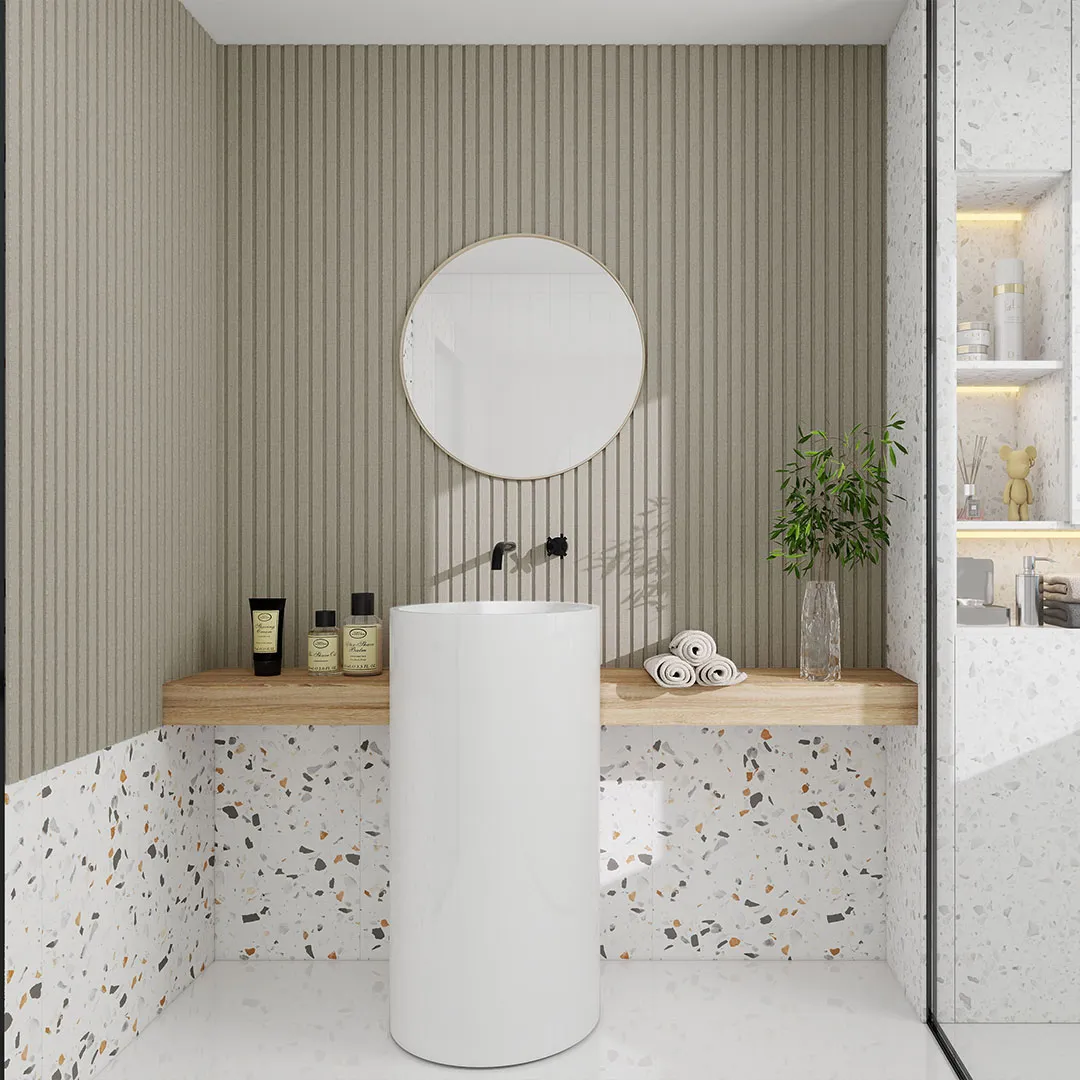 Aluvo Waterproof Weave Slats Wall Panel – Woven Greige Finish (2400 x 120mm) GR-BTH-SLP-1261