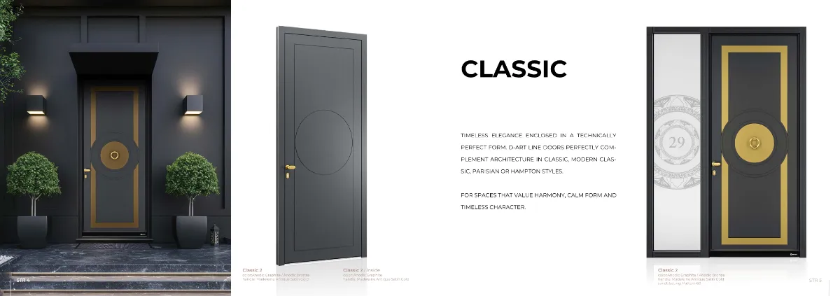 Anodic Graphite & Bronze Finish with Madeleine Antique Satin Gold Handle (Pattern 60 Sandblasted Option) GR-DR-EDR-1423