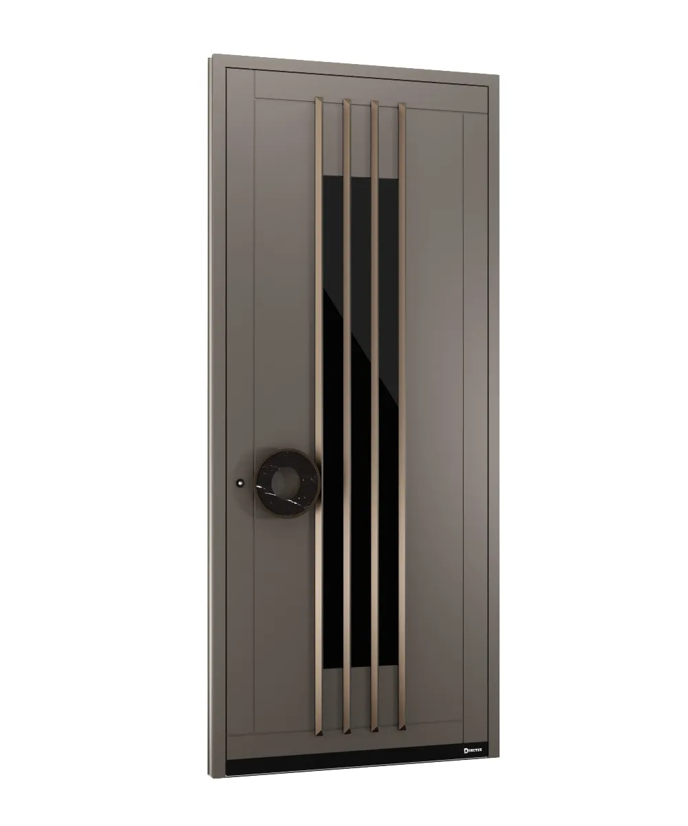 Modern Entrance Door | Sparkling Grey Finish with Anodic Bronze & Marquina Handle Design GR-DR-ALD-1528