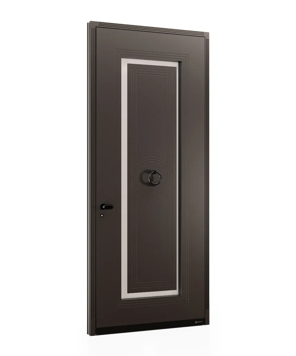 Modern Classic Entrance Door | Anodic Marrone Finish with Gold Handle & Knocker Design GR-DR-ALD-1535