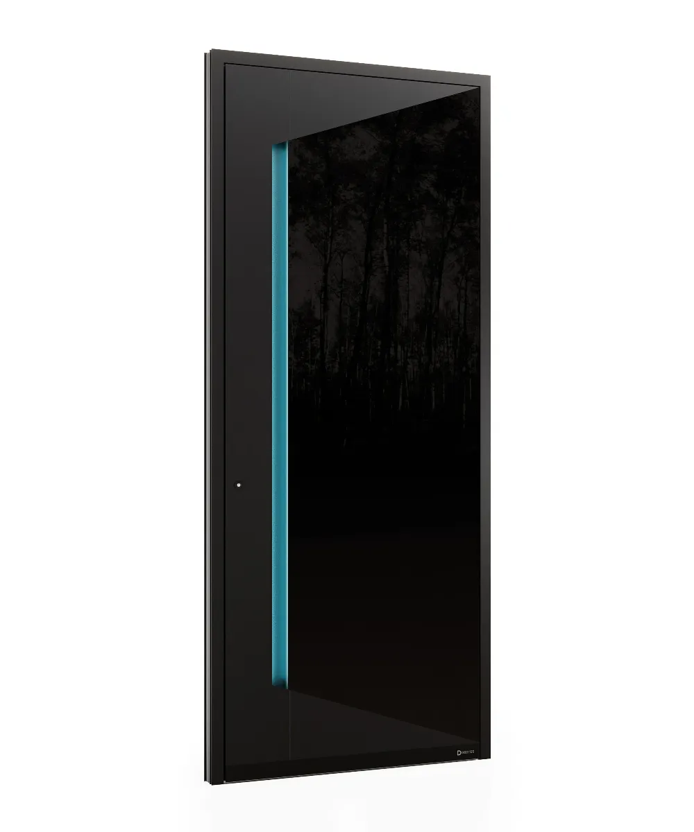 Modern Luxury Entrance Door | Metallic Iron Finish with Gold Ginkgo Handle & Bronze Accent Design GR-DR-ALD-1538