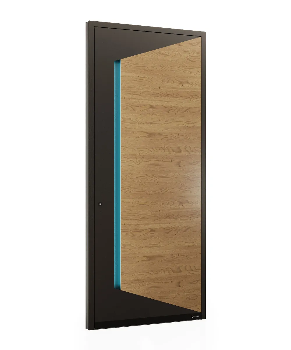 Modern Geometric Entrance Door | Metallic Marrone & American Walnut Finish with LED Handle Design GR-DR-ALD-1539