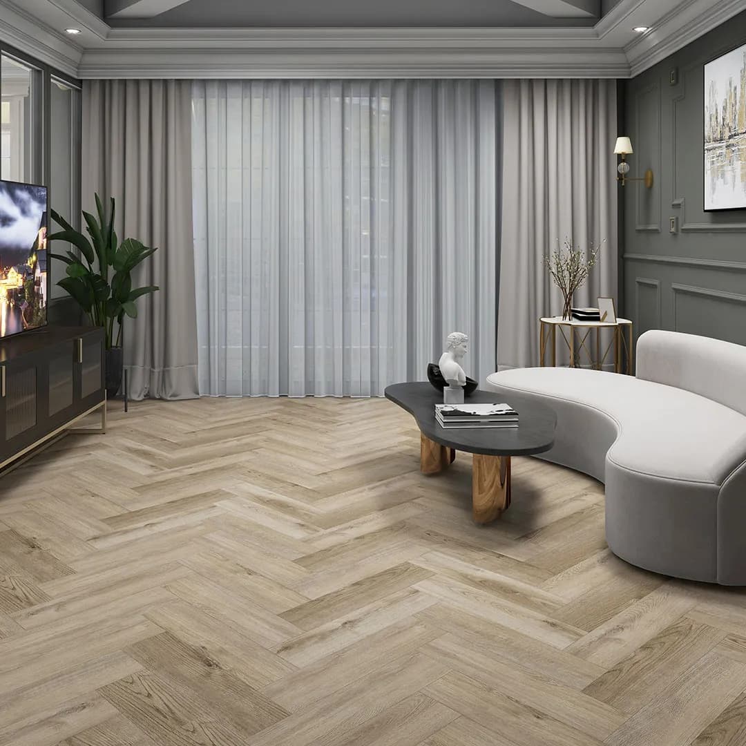 Ivory Birch SPC Herringbone Flooring 625x125x6mm | Light Wood Effect Waterproof Parquet Planks GR-FLS-CRP-1248