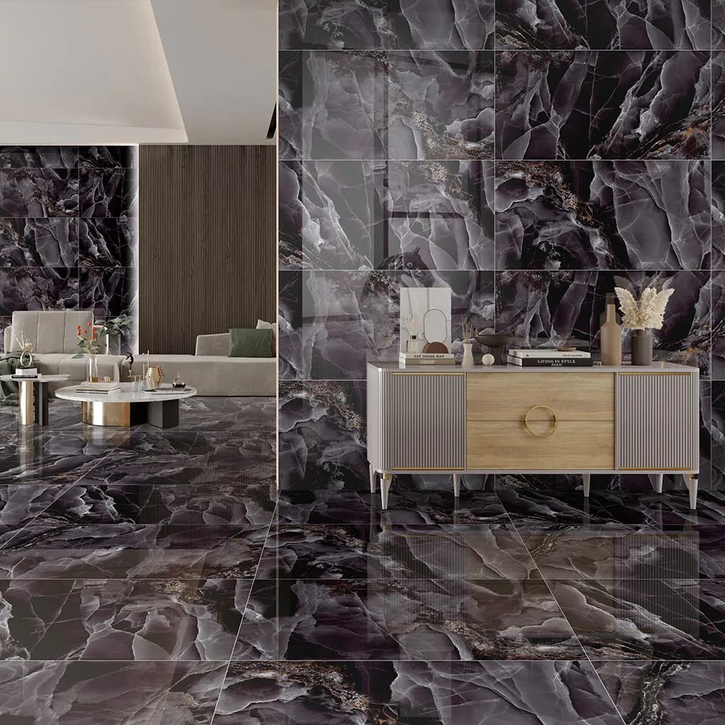 Onyx Black Stone Effect Wall Panel 1200x600x9mm | Bold Luxury Feature Cladding GR-FLS-TIL-1266