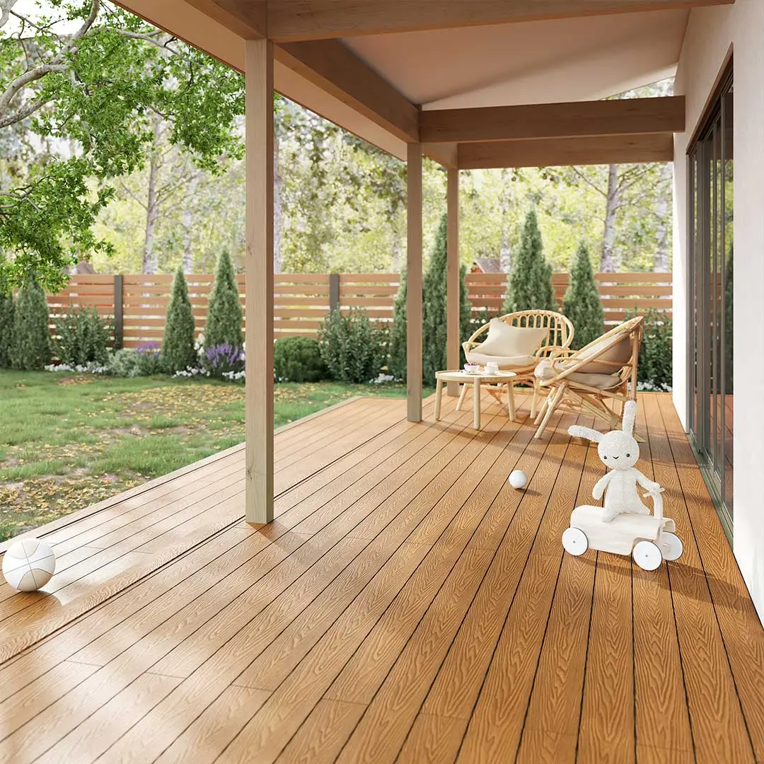 Teak Composite Decking 5000x135 | Wood Effect Outdoor Deck Boards for Patios & Terraces GR-OEX-CPD-1274