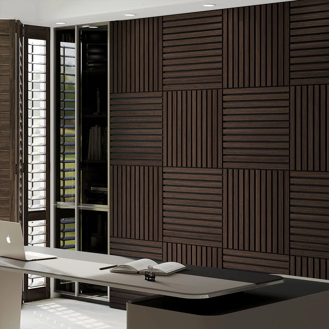 Acoustic Wood Veneer Wall Tile – Choco Brown Finish (600x600mm) GR-WIF-ACP-1263