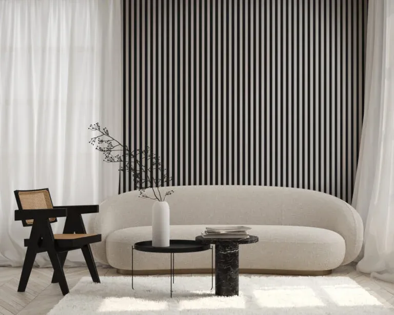 Linea Slim Japandi MDF Acoustic Wall Slat Panels | Light Beige Modern Interior Wood Cladding GR-WIF-SLP-1322